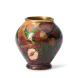 TIFFANY STUDIOS VASE New York, New York, c. 1900, enamel, parcel-gilt copper, decorated with wil...