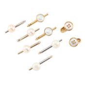 GROUP OF 14K GOLD, PEARL AND MOTHER-OF-PEARL BUTTON AND TIE STUDS