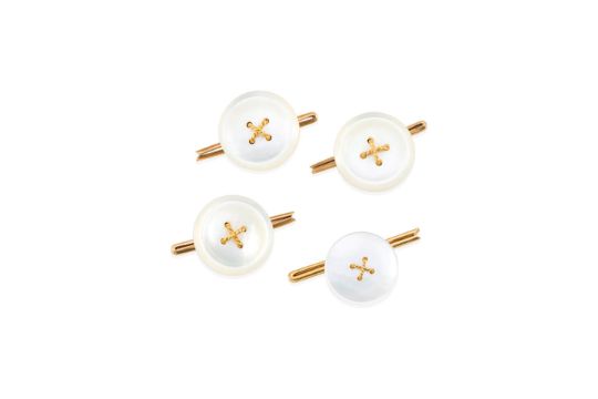 FOUR 14K GOLD AND MOTHER-OF-PEARL TIE STUDS - Image 1 of 2