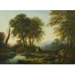 William Traies (British, 1789-1872) River landscape with figures and church