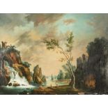Follower of Claude Joseph Vernet (Avignon 1714-1789 Paris) Figures at leisure by a waterfall in ...