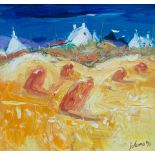 John Lowrie Morrison (British, born 1948) 'Haystacks & Crofts, Sanna'