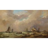 English School, 19th Century Coastal scene with busy shoreline and mixed shipping