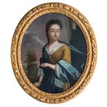 English School, 18th Century Portrait of a lady with blue shawl