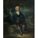 Follower of Thomas Gainsborough (Sudbury 1727-1788 London) Portrait of a seated gentleman in blu...