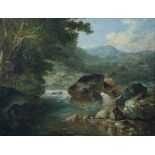 British School, 19th Century Angler by a Highland waterfall