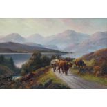Henry Robinson Hall (British, 1859-1929) 'Highland Cattle - Head of Loch Lomond (Evening)'