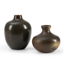 TWO AUGUSTE DELAHERCHE (1857-1940) VASES France, c. 1900, glazed stoneware, taller vase, incised...