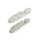 A WHITE JADE AND A PALE GREEN JADE 'CHILONG' BELT HOOK 19th century (2)