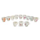 A collection of English porcelain coffee cups, 18th century