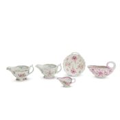 A Worcester polychrome sauceboat circa 1762-65