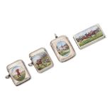 Four Edwardian silver and enamel vesta cases (4)