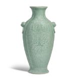 A MOLDED CELADON-GLAZED QUATREFOILED VASE