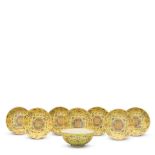 A SET OF EIGHT YELLOW-GROUND FAMILLE-ROSE WARES Guangxu marks and of the period (8)