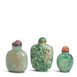 THREE JADEITE SNUFF BOTTLES China, (3)