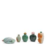 FIVE JADEITE SNUFF BOTTLES China, (5)