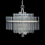 MID-CENTURY MODERN ITALIAN GLASS AND CHROMED METAL CHANDELIER c. 1965, removable glass rods, ten...