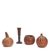 FOUR AFRICAN WOODEN VESSELS