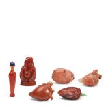 SIX CARNELIAN SNUFF BOTTLES China, (6)
