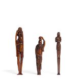 THREE WOOD NETSUKE OF TALL FIGURES Edo period (1615-1868), 18th/19th century (3)