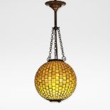 Tiffany Studios 'Geometric' leaded glass and turtleback chandelier, circa 1910