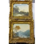 Pair of Antique watercolours country landscapes, unsigned and both in gold ornate frames. [45x50cm]