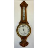 A Victorian Carved Wood Barometer - 19/20th Century beautiful carved oak barometer & thermometer.