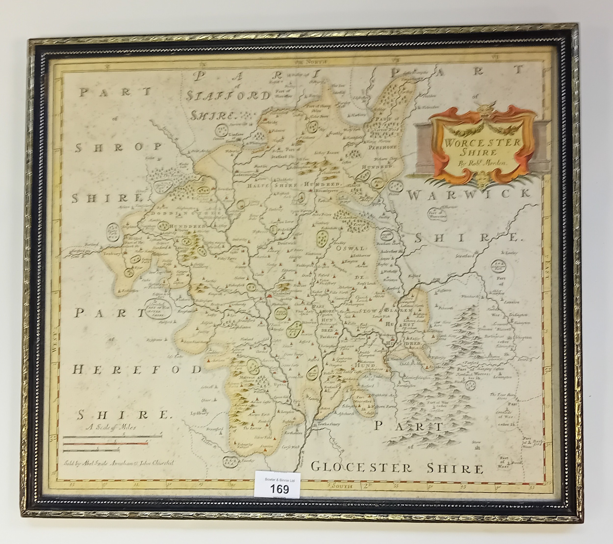 Robert Morden A framed hand coloured map, Worcestershire. 1st Edition 1695 - Image 2 of 5