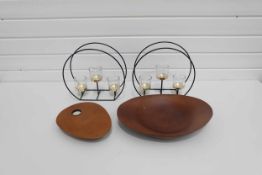 Selection of Tea Light Candle Holders and a Wooden Ornamental Bowl.