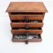 Engineers Wooden Drawer Cabinet. Complete With Various Marking Out & Measuring Equipment. Size 14 3/