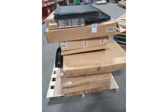 Pallet of assorted RV windows and/or hatch doors. - Image 1 of 8