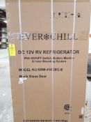 12V Everchill RV refrigerator. Model SRM-418CBG-E. Black glass door.