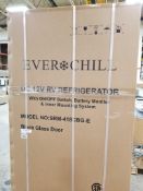12V Everchill RV refrigerator. Model SRM-418CBG-E. Black glass door.