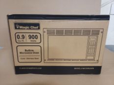 Qty 4 - 900 watt Magic Chef microwave. .9cu ft. Model MCG992ARS.