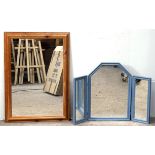 A pine framed mirror, 90 x 63 cm, and a triptych mirror, (2).