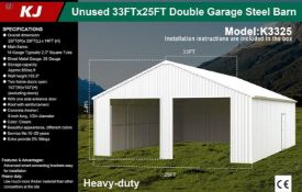 Unused 33FT x 25FT Double Garage Steel Barn