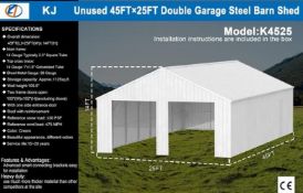 Unused 45FT x 25FT Double Garge Steel Barn Shed
