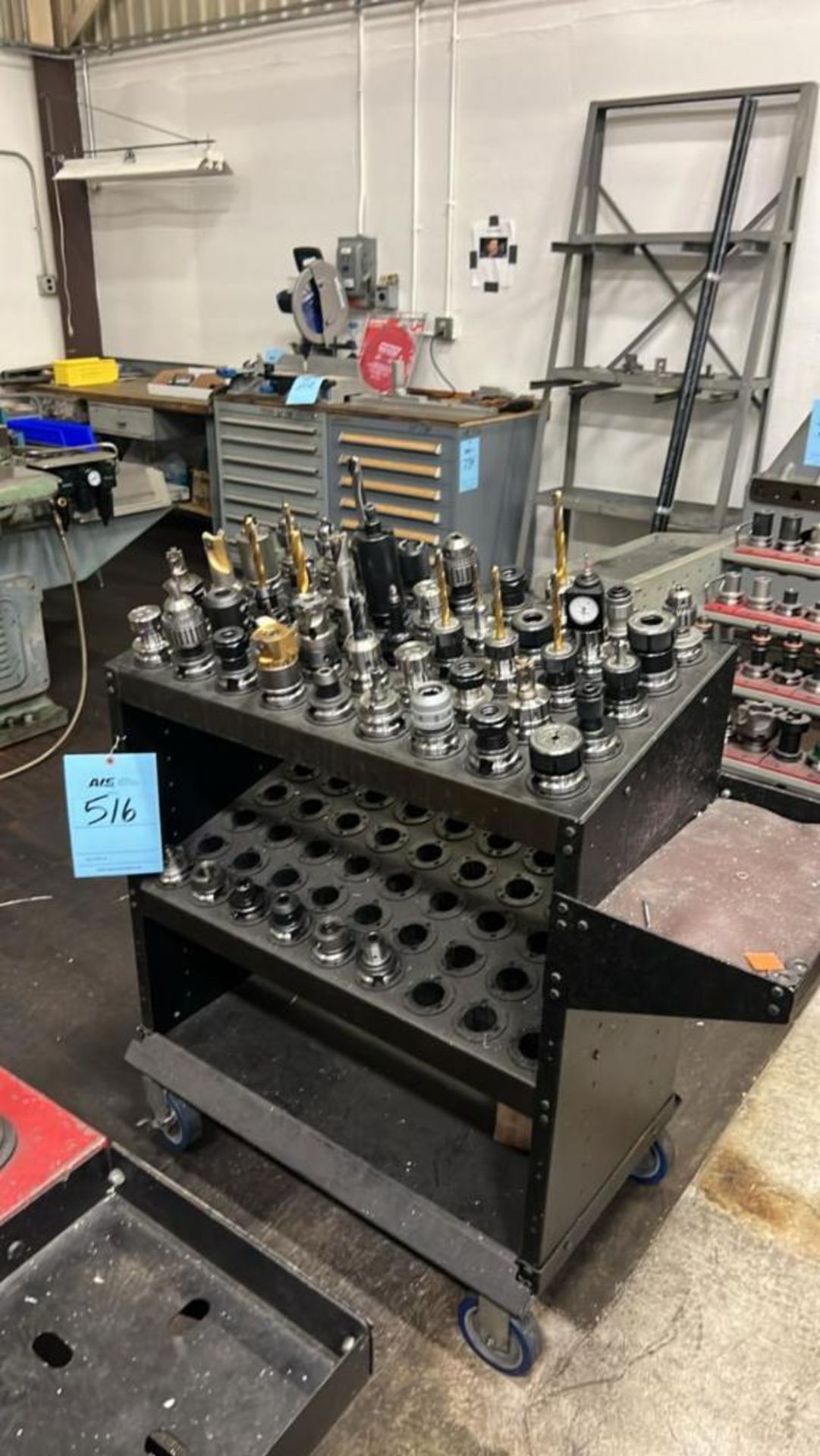 Cat50 Tool Rack LOT: (50) Cat 40 Tool Holders & misc tooling w/ Rack