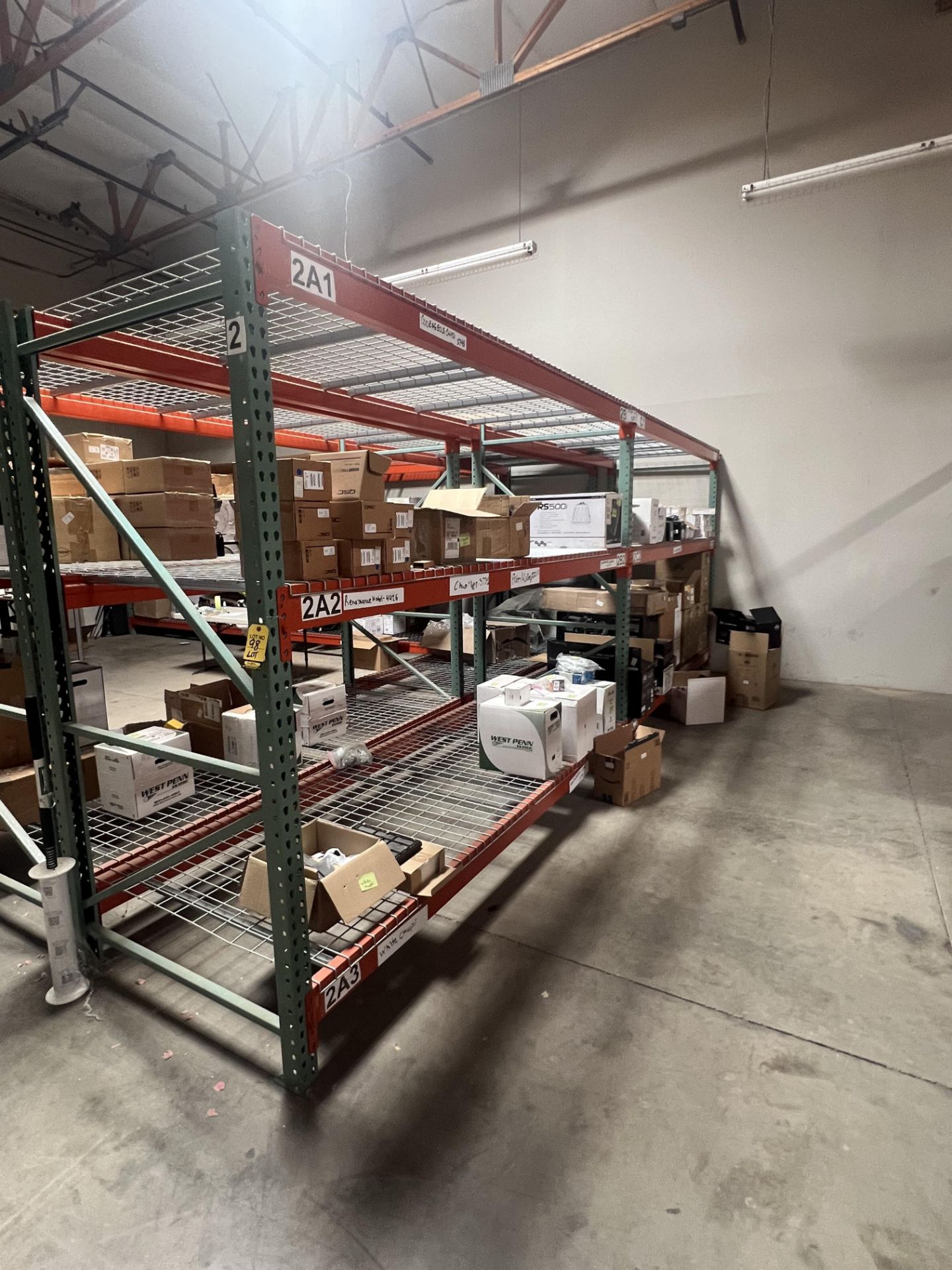 LOT 2-SECTIONS 8' X 10' X 4' PALLET RACKING W/CONTENTS, LIGHT SYSTEMS ...