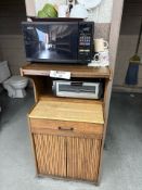 Panasonic Microwave, Toaster Oven, And Wood Kitchen Cabinet
