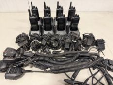 Lot of (8) Kenwood Radios w/Batteries, Charging Bases, Charging Cables & Remote Speaker Microphones