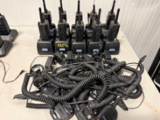 Lot of (8) Kenwood Radios w/Batteries, Charging Bases, Charging Cables & Remote Speaker Microphones