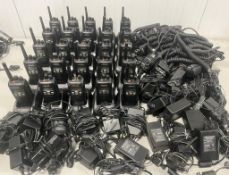 Lot of (25) Kenwood Radios w/Batteries, Charging Bases, Charging Cables & Remote Speaker Microphones