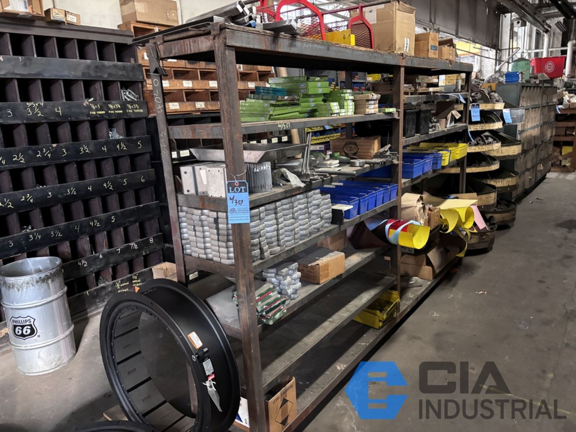 (LOT) HARDWARE & MACHINE PARTS ON (4) SECTIONS STEEL SHELVING