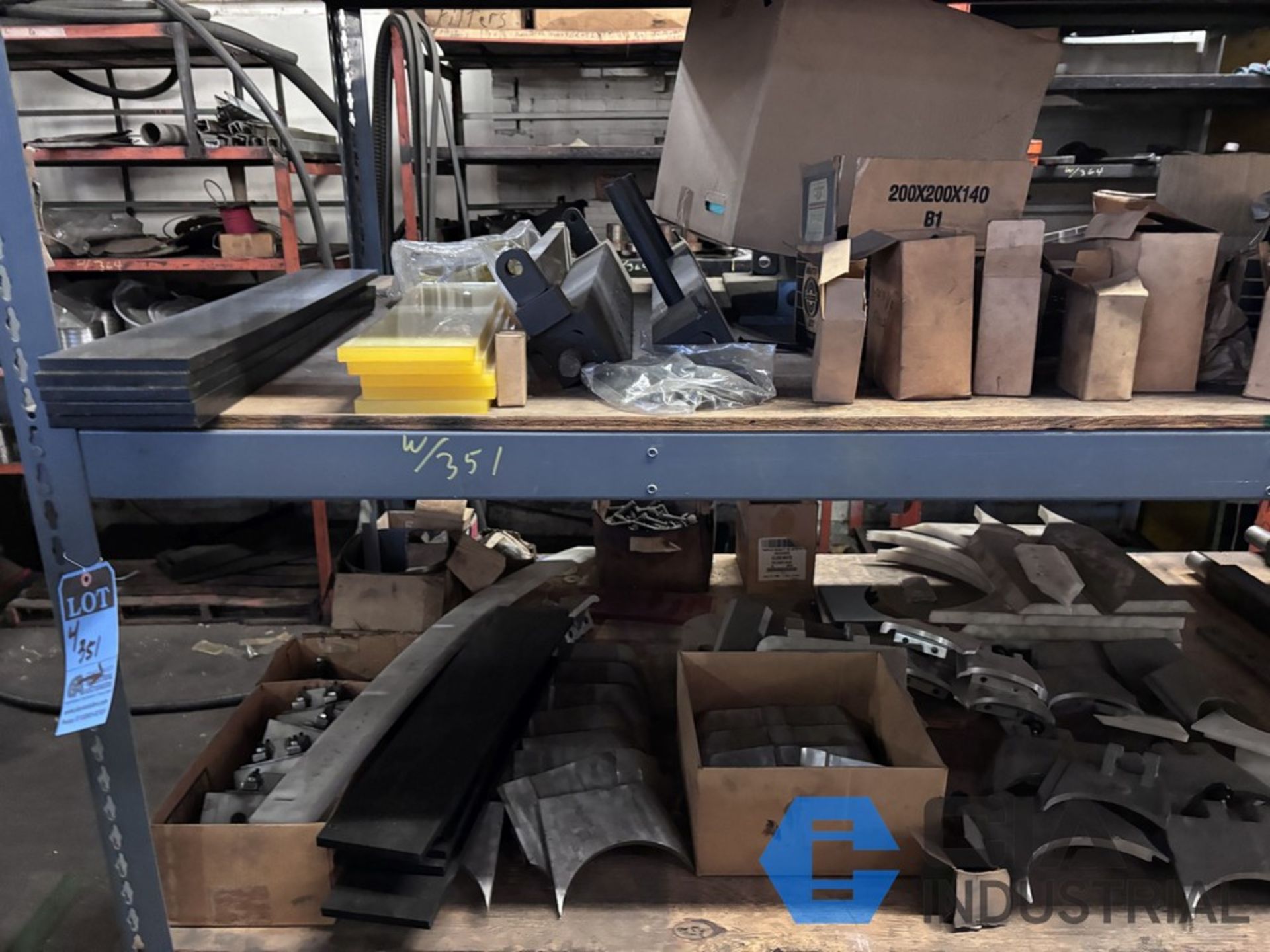 (LOT) HARDWARE & MACHINE PARTS ON (4) SECTIONS STEEL SHELVING