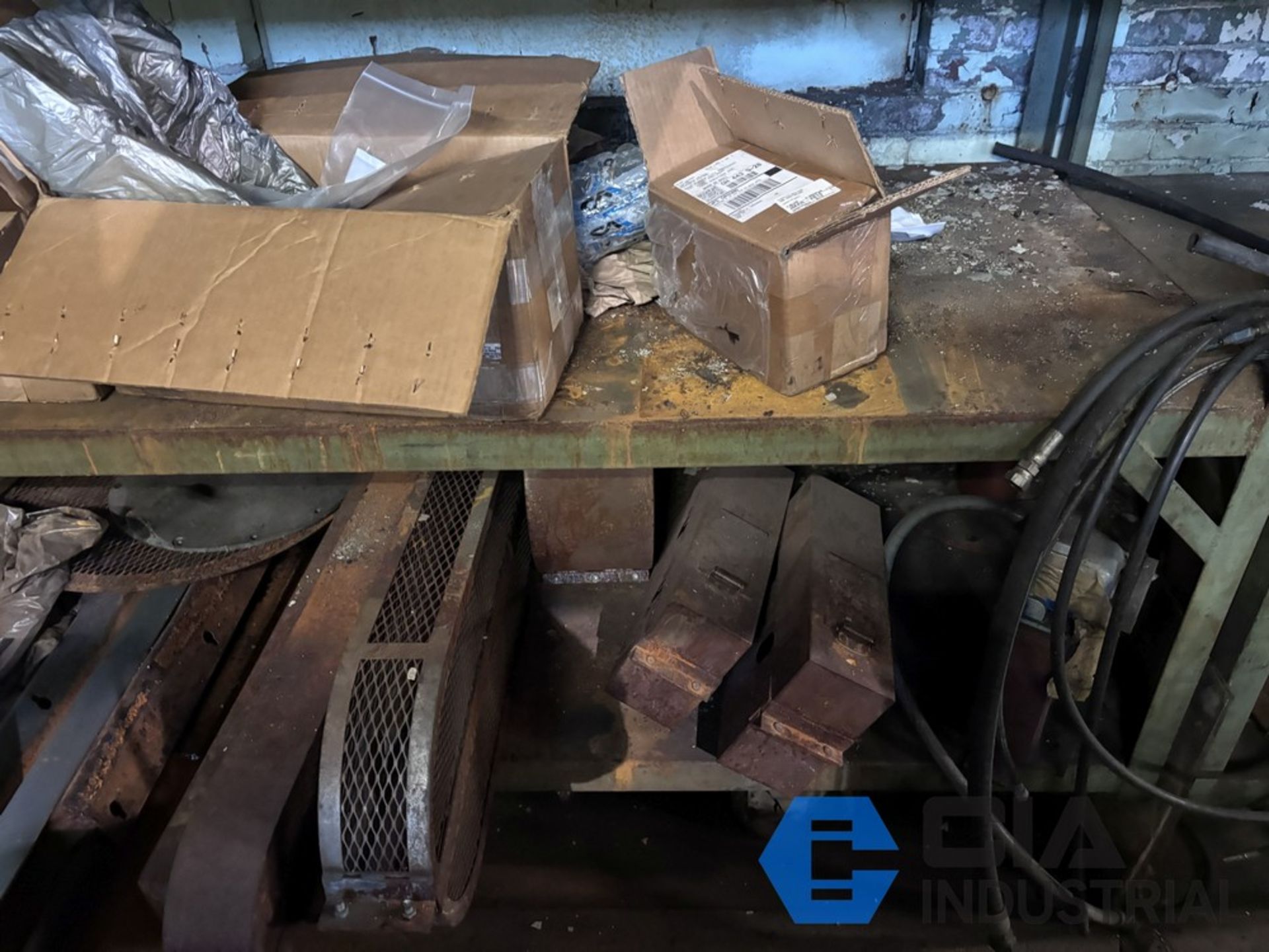 (LOT) MACHINE PARTS & HARDWARE ON (8) SECTIONS OF STEEL SHELVING ...
