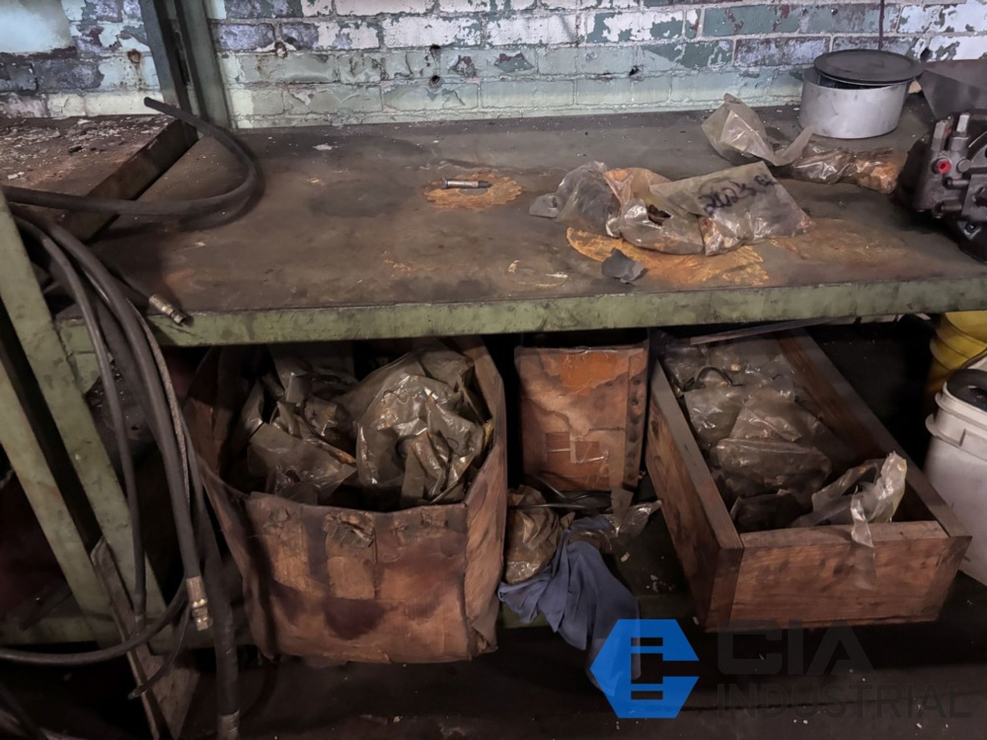 (LOT) MACHINE PARTS & HARDWARE ON (8) SECTIONS OF STEEL SHELVING ...
