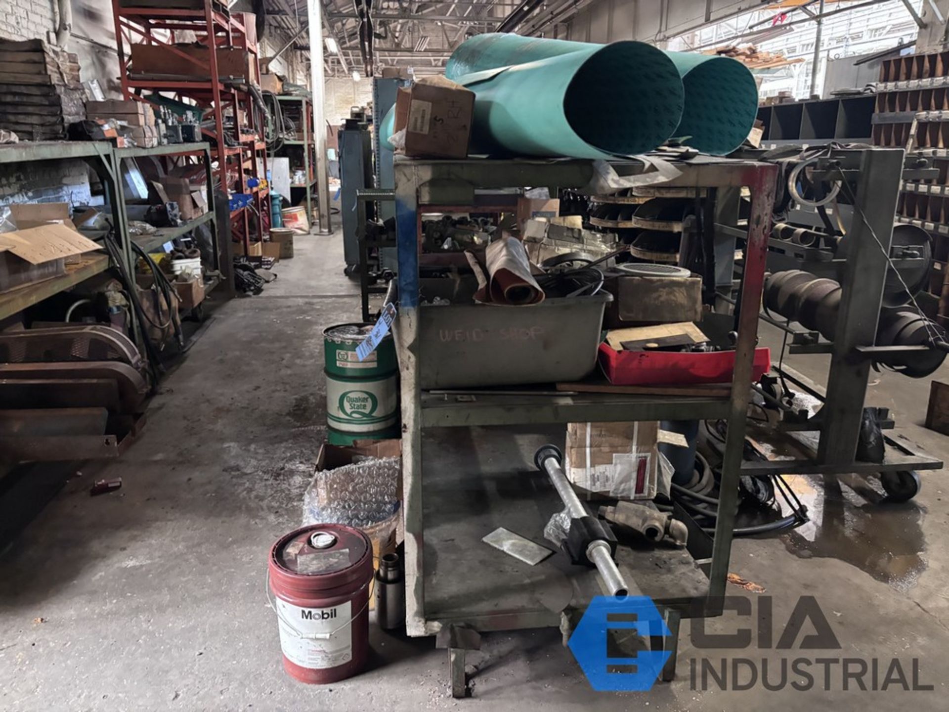 (LOT) MACHINE PARTS & HARDWARE ON (8) SECTIONS OF STEEL SHELVING ...