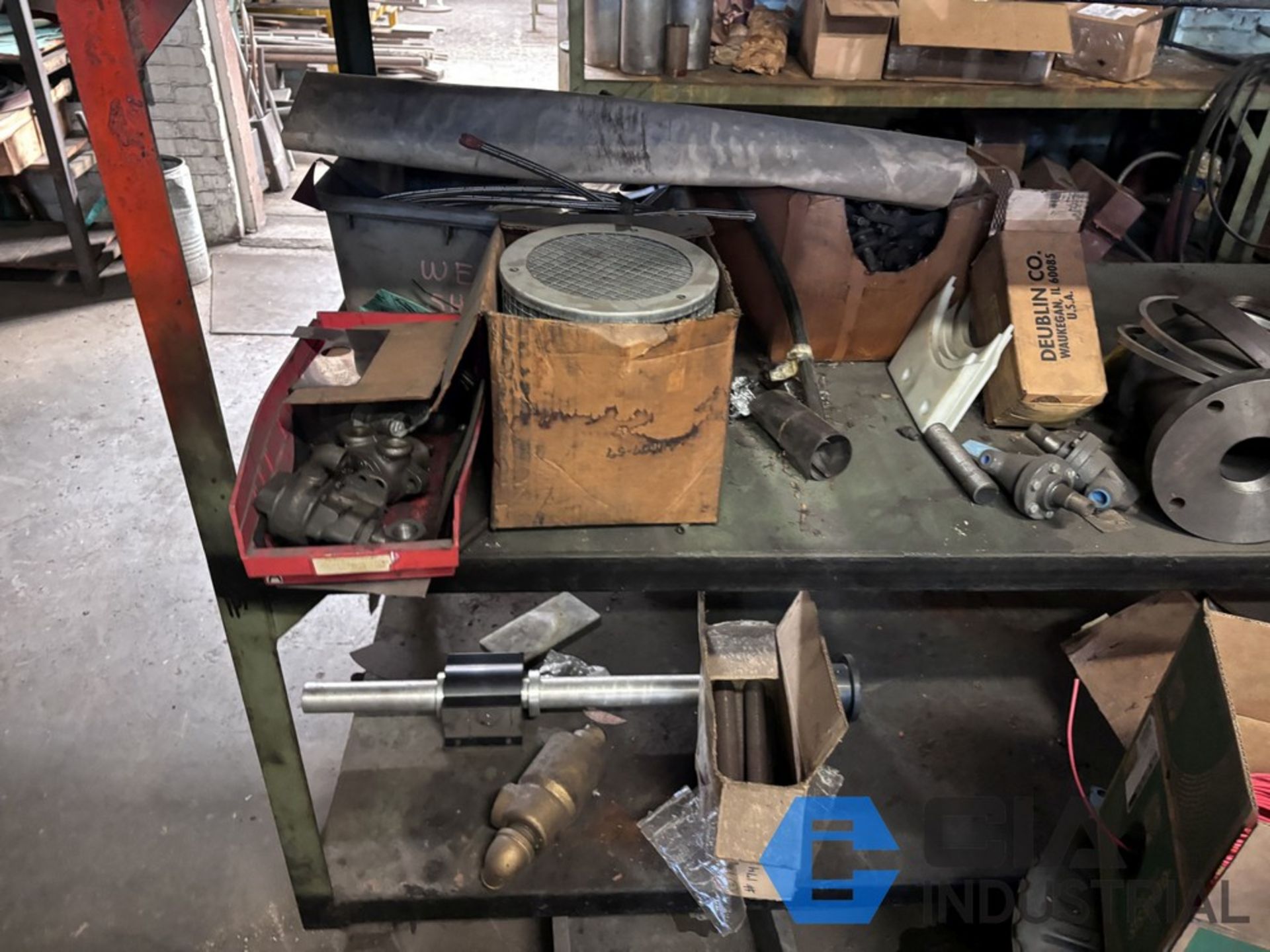 (LOT) MACHINE PARTS & HARDWARE ON (8) SECTIONS OF STEEL SHELVING ...