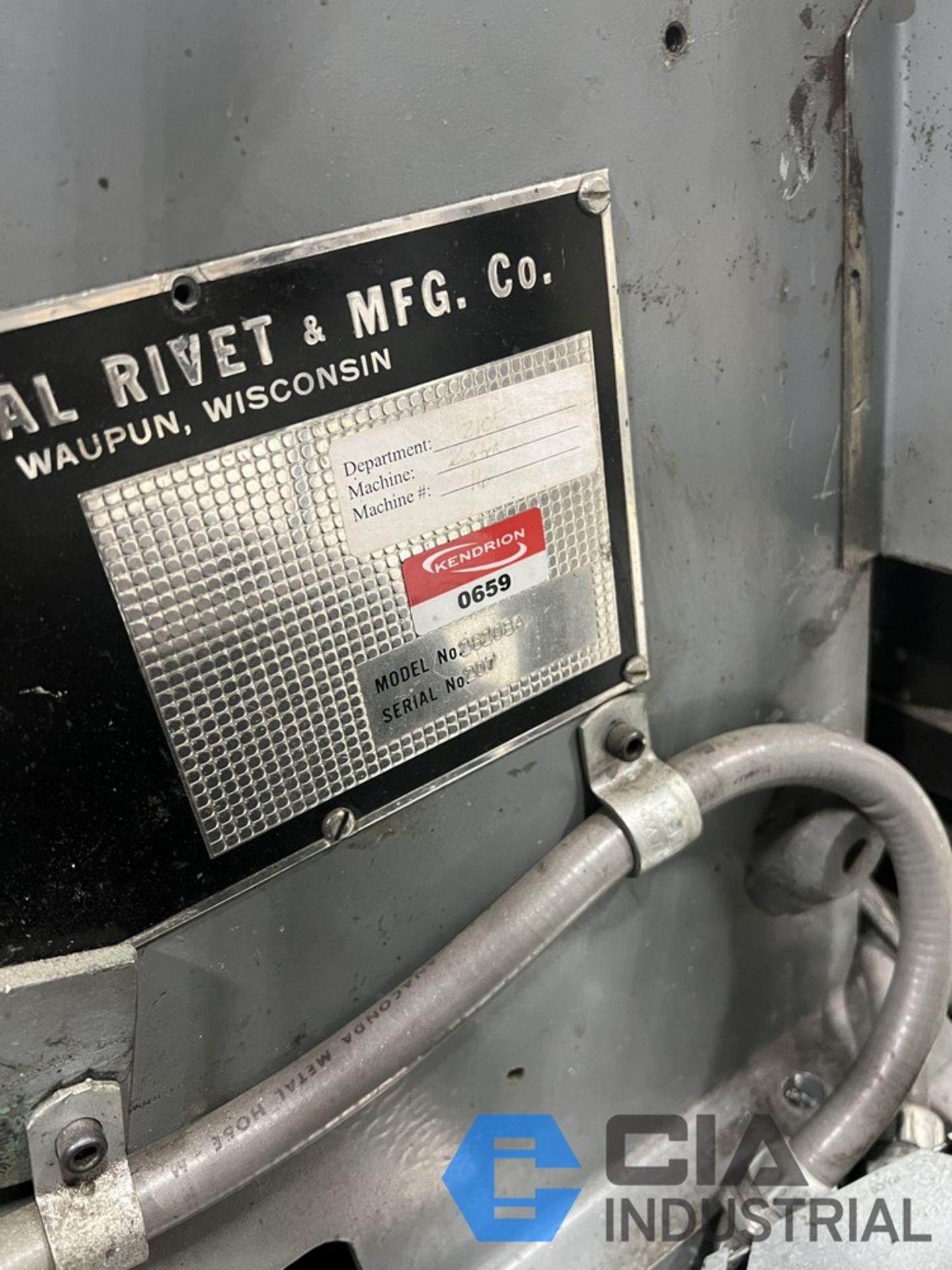 NATIONAL RIVET AND MFG CO MODEL 2620BA RIVET MACHINE ; S/N 207 ...
